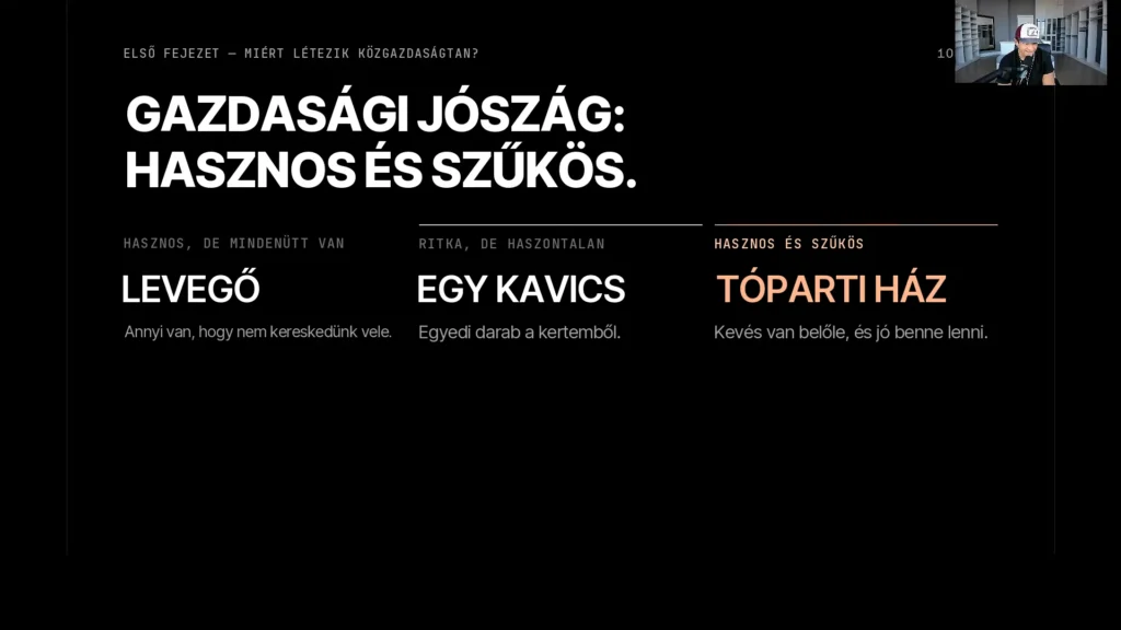 Gazdasági jószág: hasznos és szűkös – levegő, kavics, tóparti ház